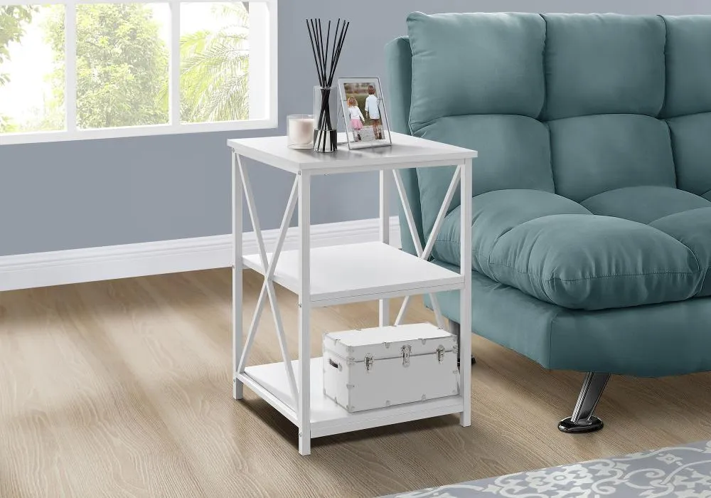 Contemporary White End Table - X Frame