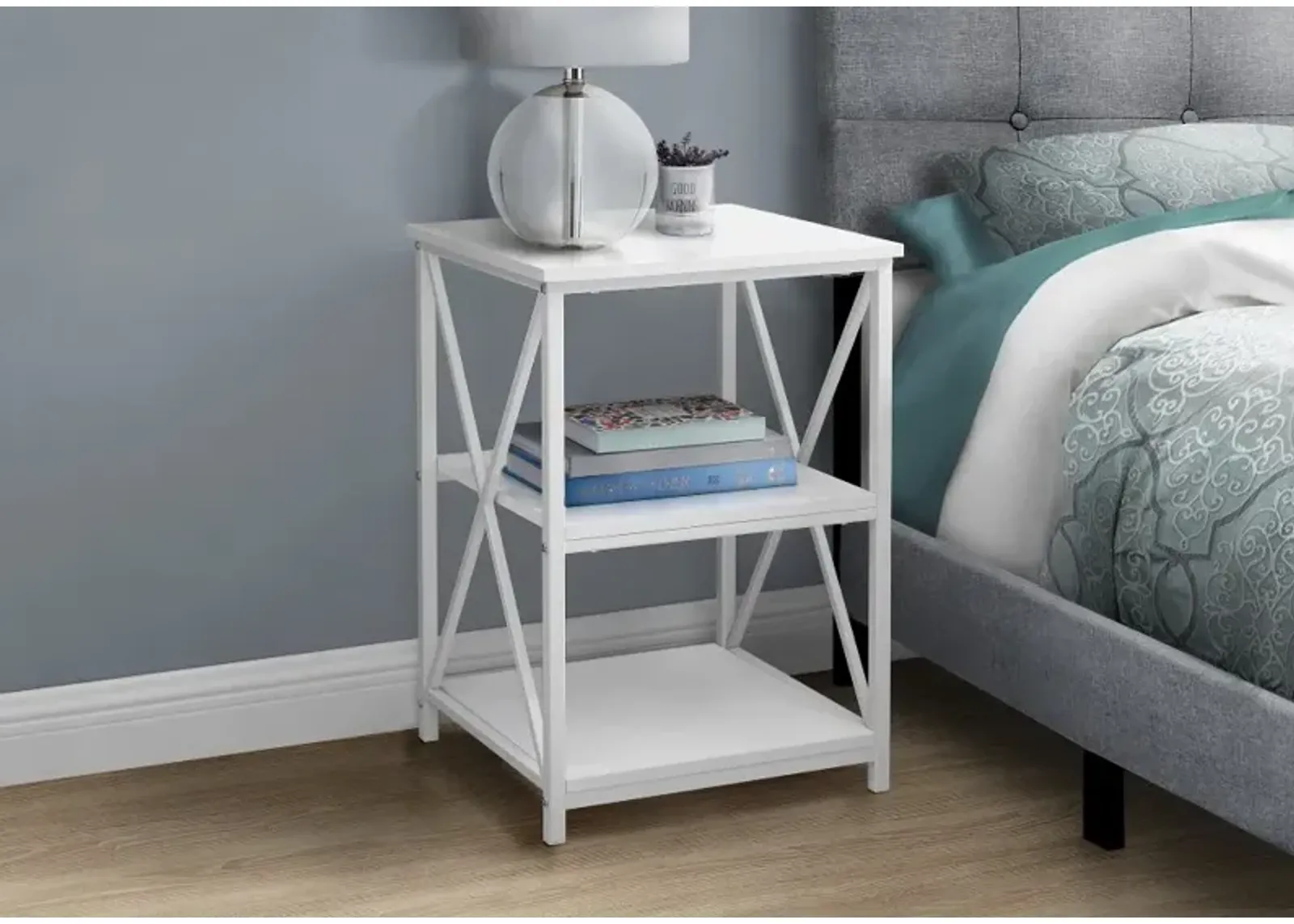 Contemporary White End Table - X Frame