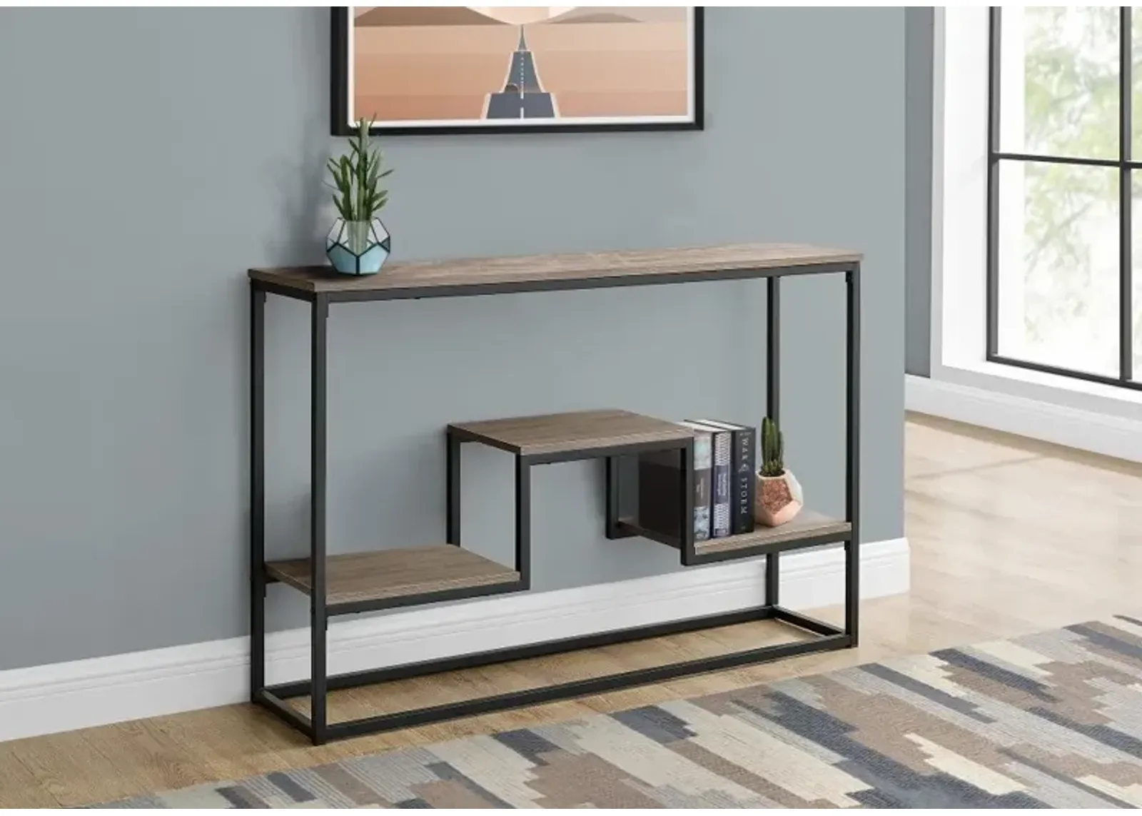 Contemporary Taupe and Black Sofa Table - Luka