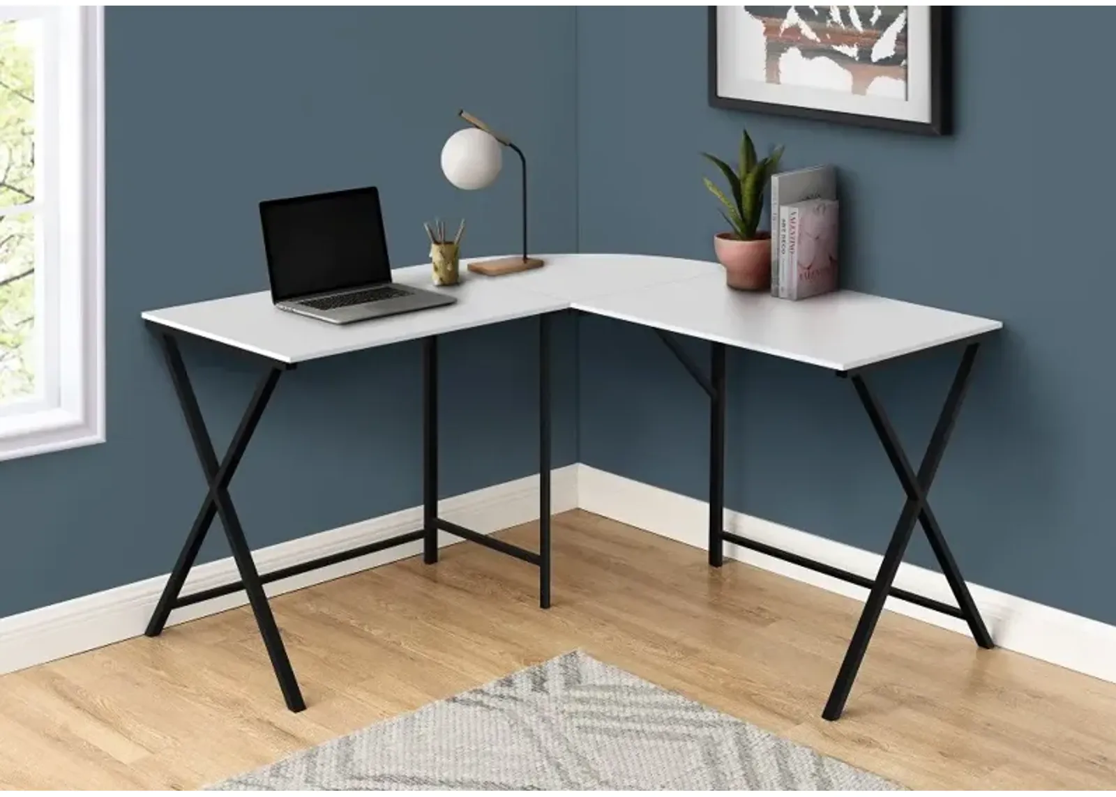 Contemporary White and Black L-Shaped Computer Desk