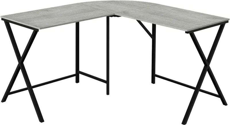 Contemporary Gray and Black L-Shaped Computer Desk