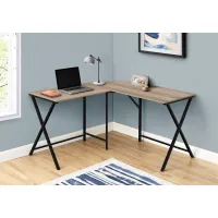 Contemporary Taupe and Black L-Shaped Computer Desk