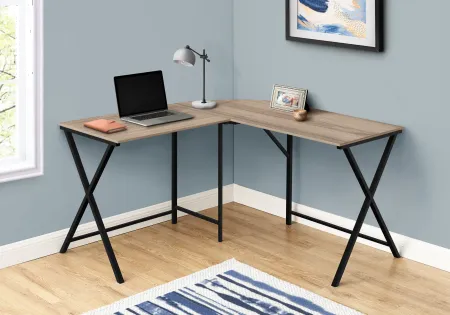 Contemporary Taupe and Black L-Shaped Computer Desk