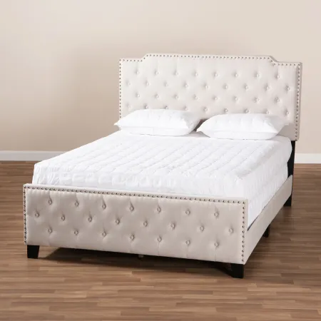 Contemporary Beige Full Upholstered Bed - Katey