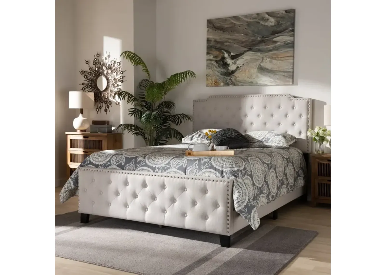 Contemporary Beige Full Upholstered Bed - Katey