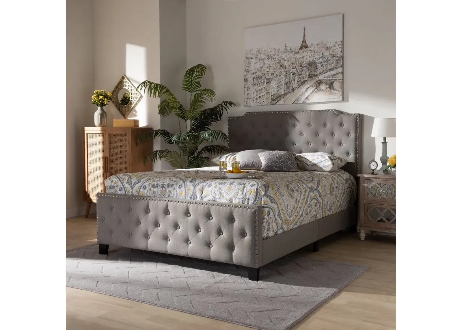 Contemporary Gray Full Upholstered Bed - Katey