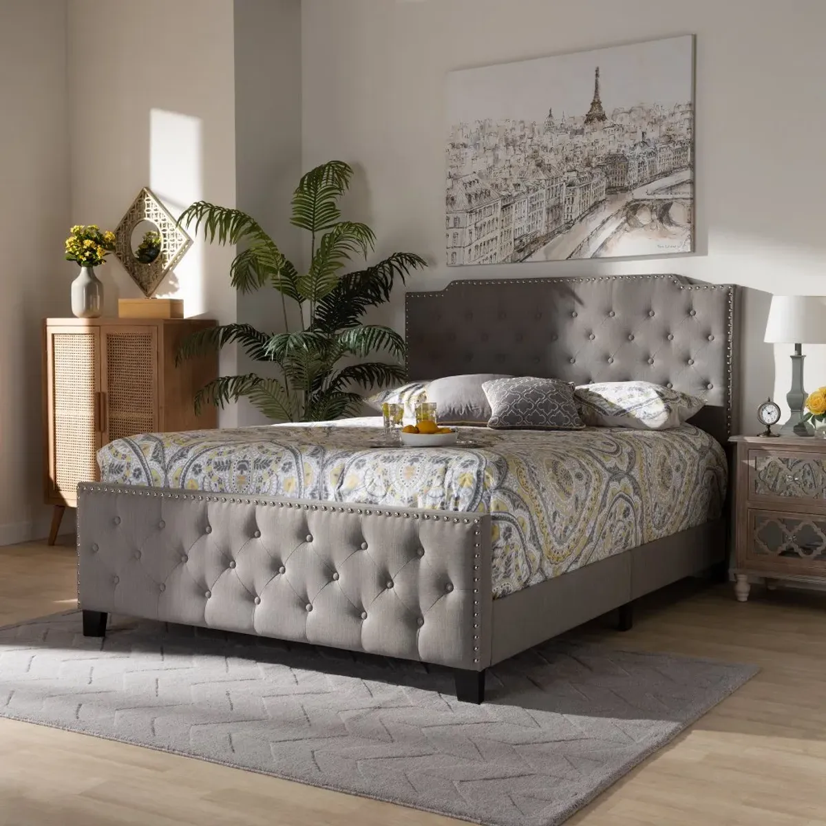 Contemporary Gray Queen Upholstered Bed - Katey