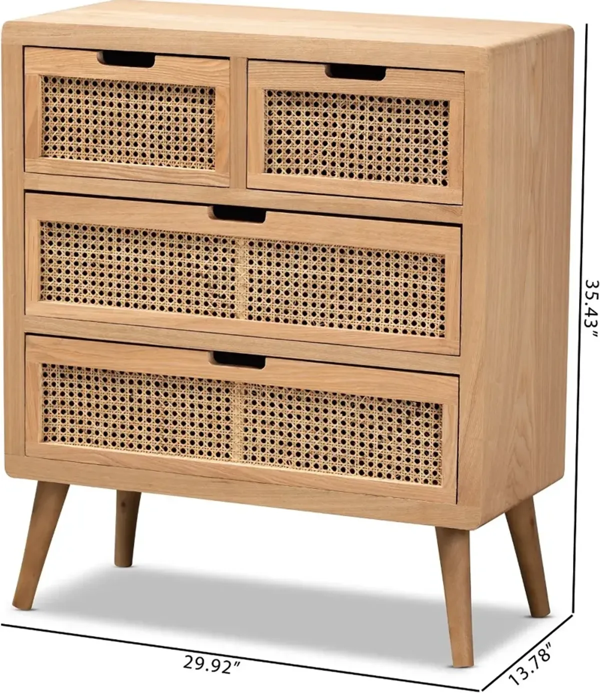 Mid Century Modern Rattan 4-Drawer Accent Chest - Trudi