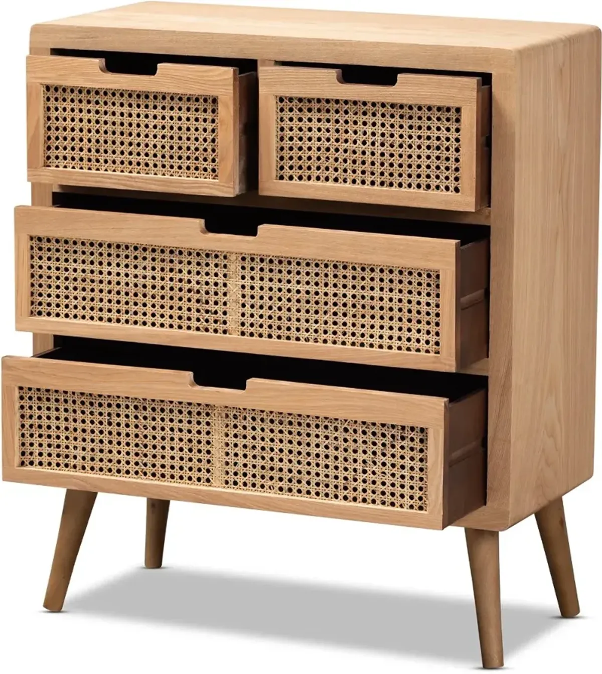 Mid Century Modern Rattan 4-Drawer Accent Chest - Trudi