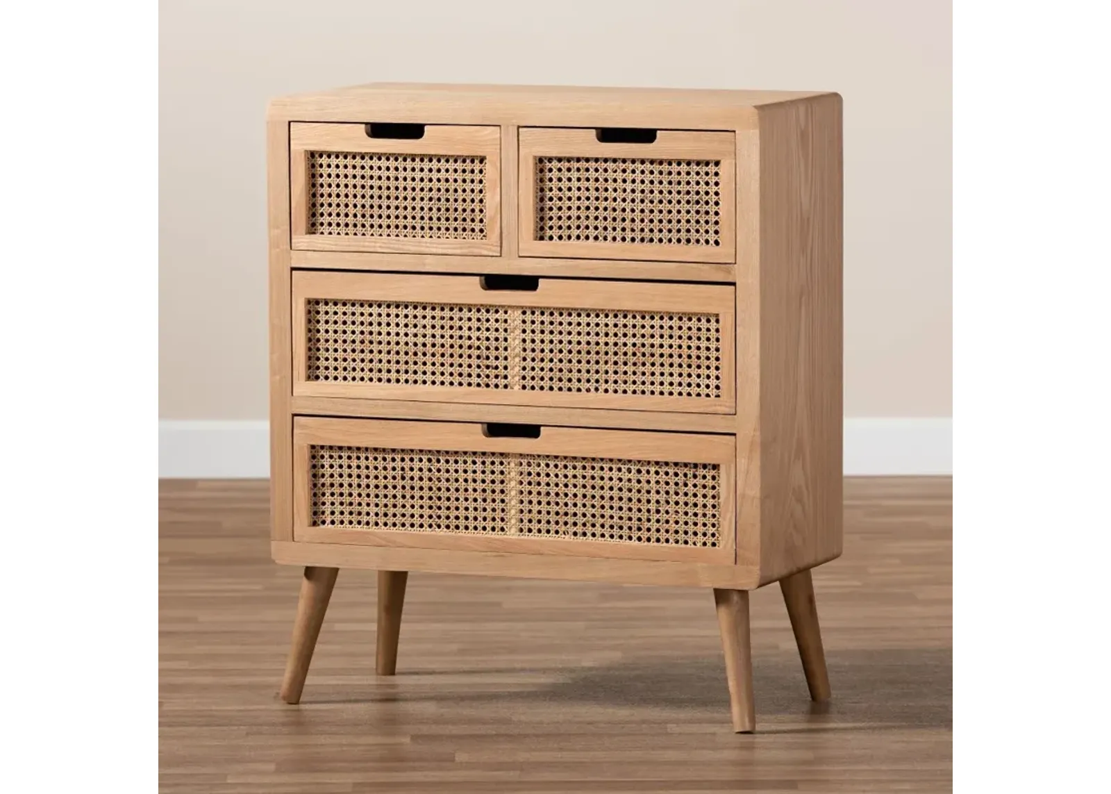 Mid Century Modern Rattan 4-Drawer Accent Chest - Trudi