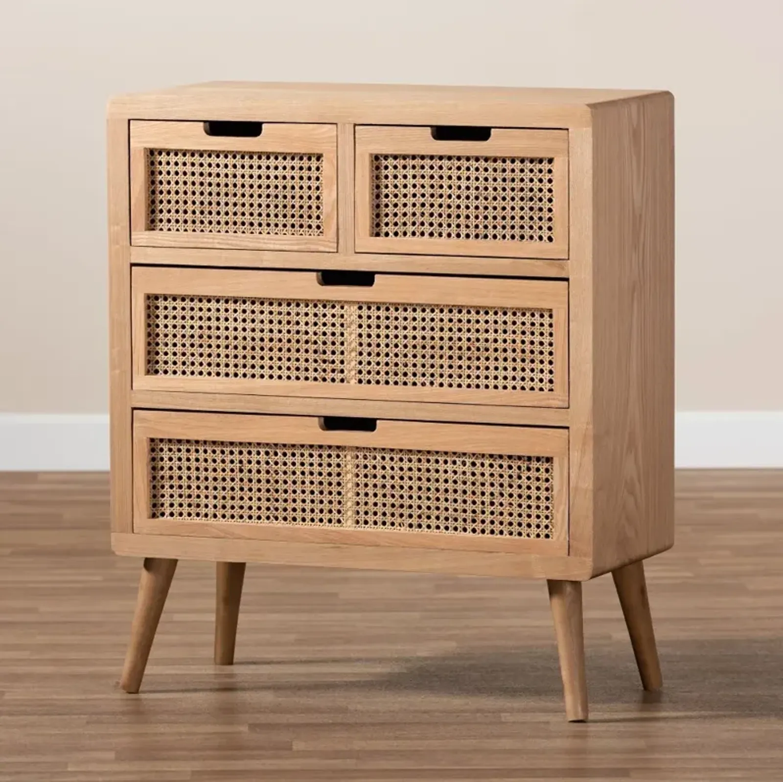 Mid Century Modern Rattan 4-Drawer Accent Chest - Trudi