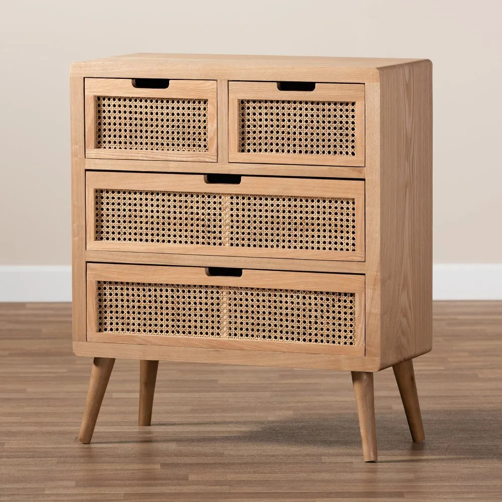 Mid Century Modern Rattan 4-Drawer Accent Chest - Trudi