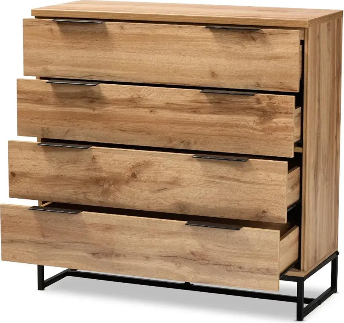 Industrial Modern Oak 4-Drawer Dresser - Candi