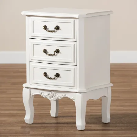 French Country White 3-Drawer Nightstand - Bess