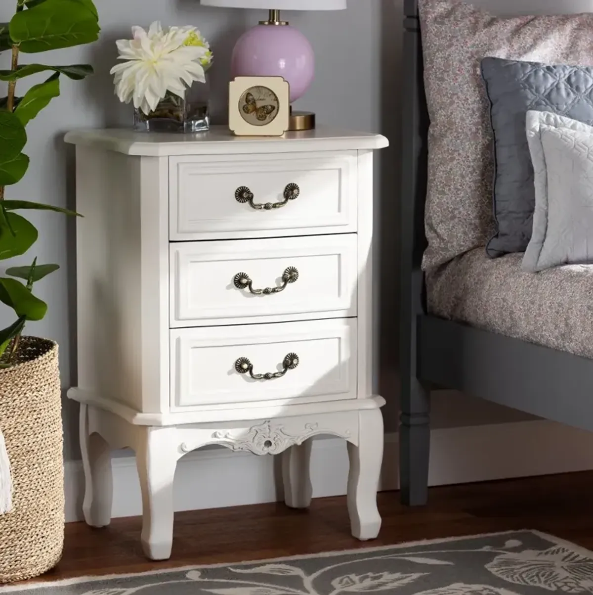 French Country White 3-Drawer Nightstand - Bess