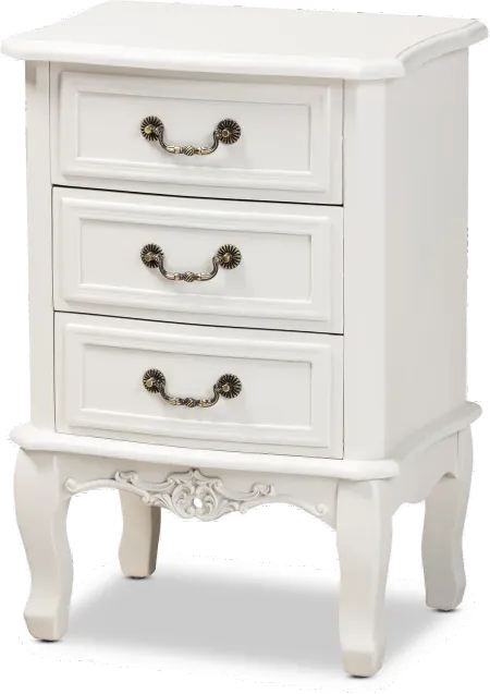 French Country White 3-Drawer Nightstand - Bess