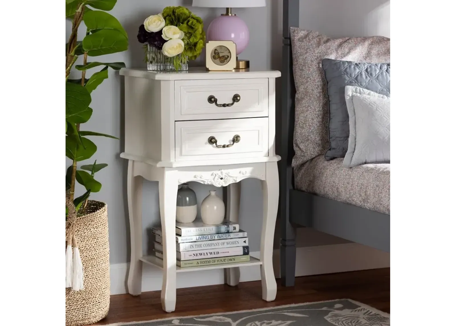 French Country White 2-Drawer Nightstand - Bess