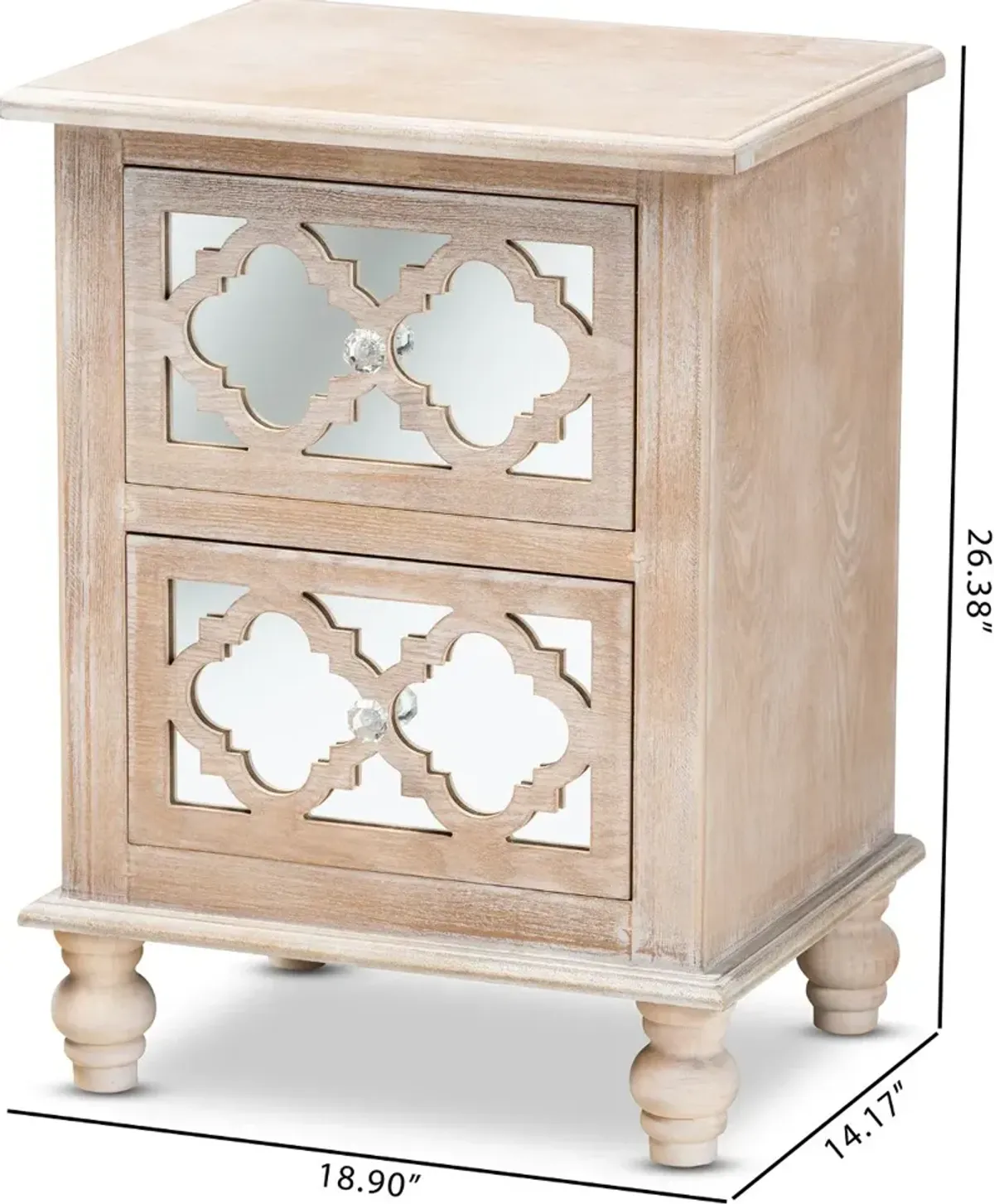 Country Whitewash Wood and Mirror Nightstand - Edith