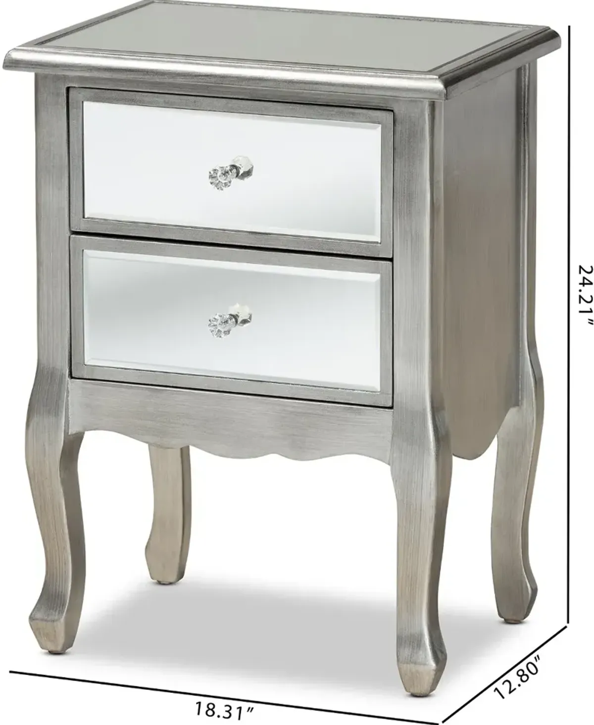 Traditional Silver and Mirrored Nightstand - Patrice