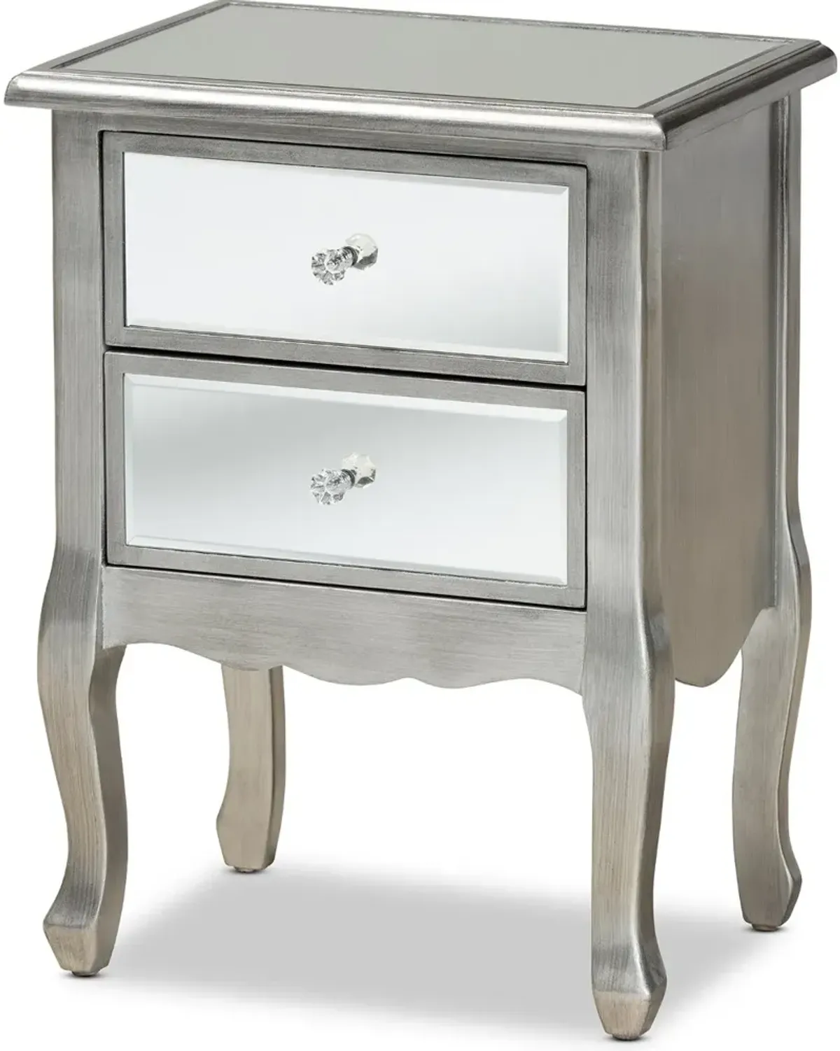 Traditional Silver and Mirrored Nightstand - Patrice