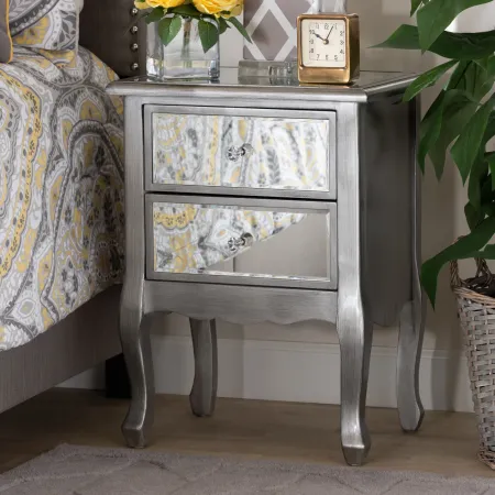Traditional Silver and Mirrored Nightstand - Patrice