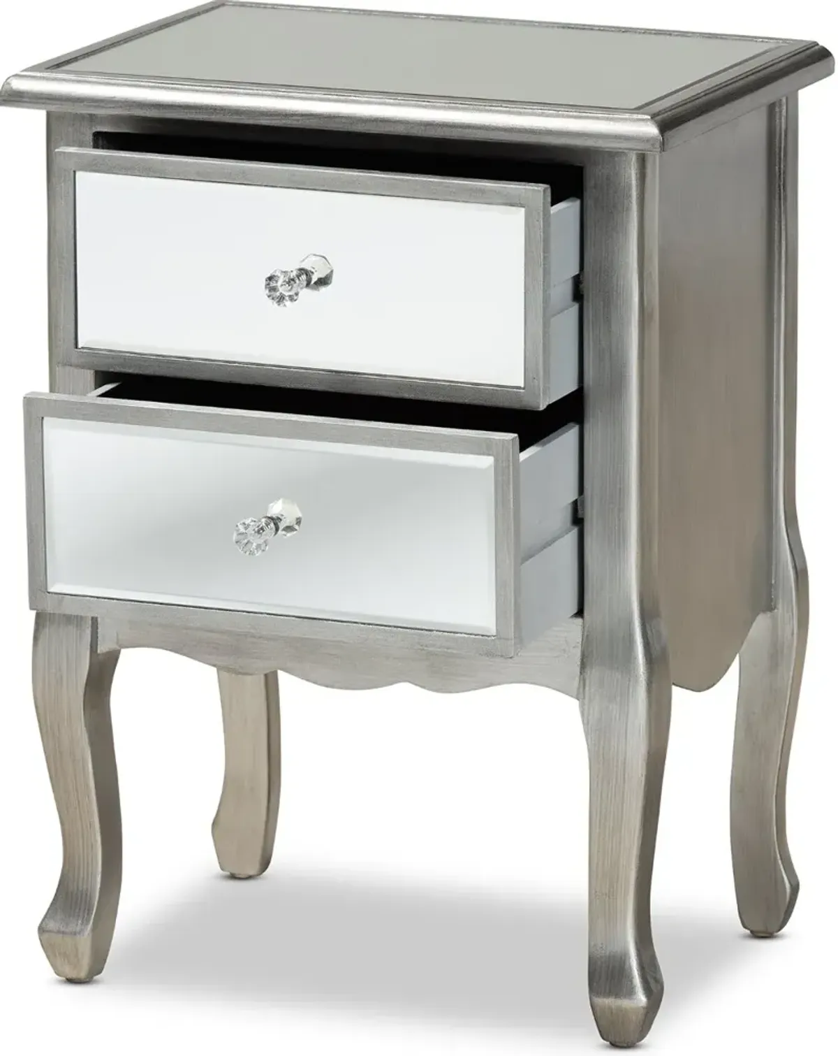 Traditional Silver and Mirrored Nightstand - Patrice