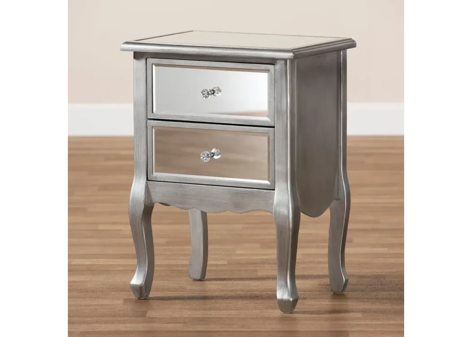 Traditional Silver and Mirrored Nightstand - Patrice