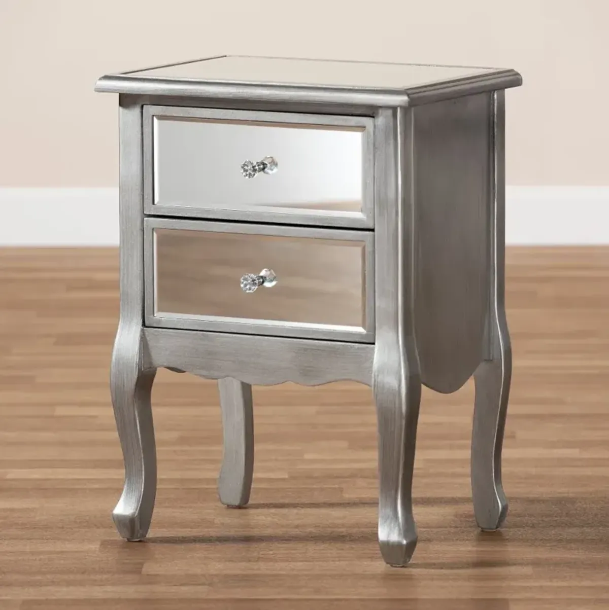 Traditional Silver and Mirrored Nightstand - Patrice