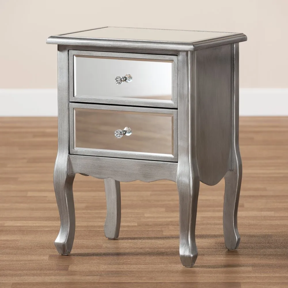 Traditional Silver and Mirrored Nightstand - Patrice