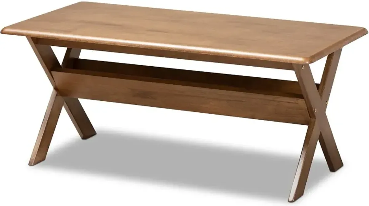 Modern Walnut Rectangular Wood Coffee Table - Jerri