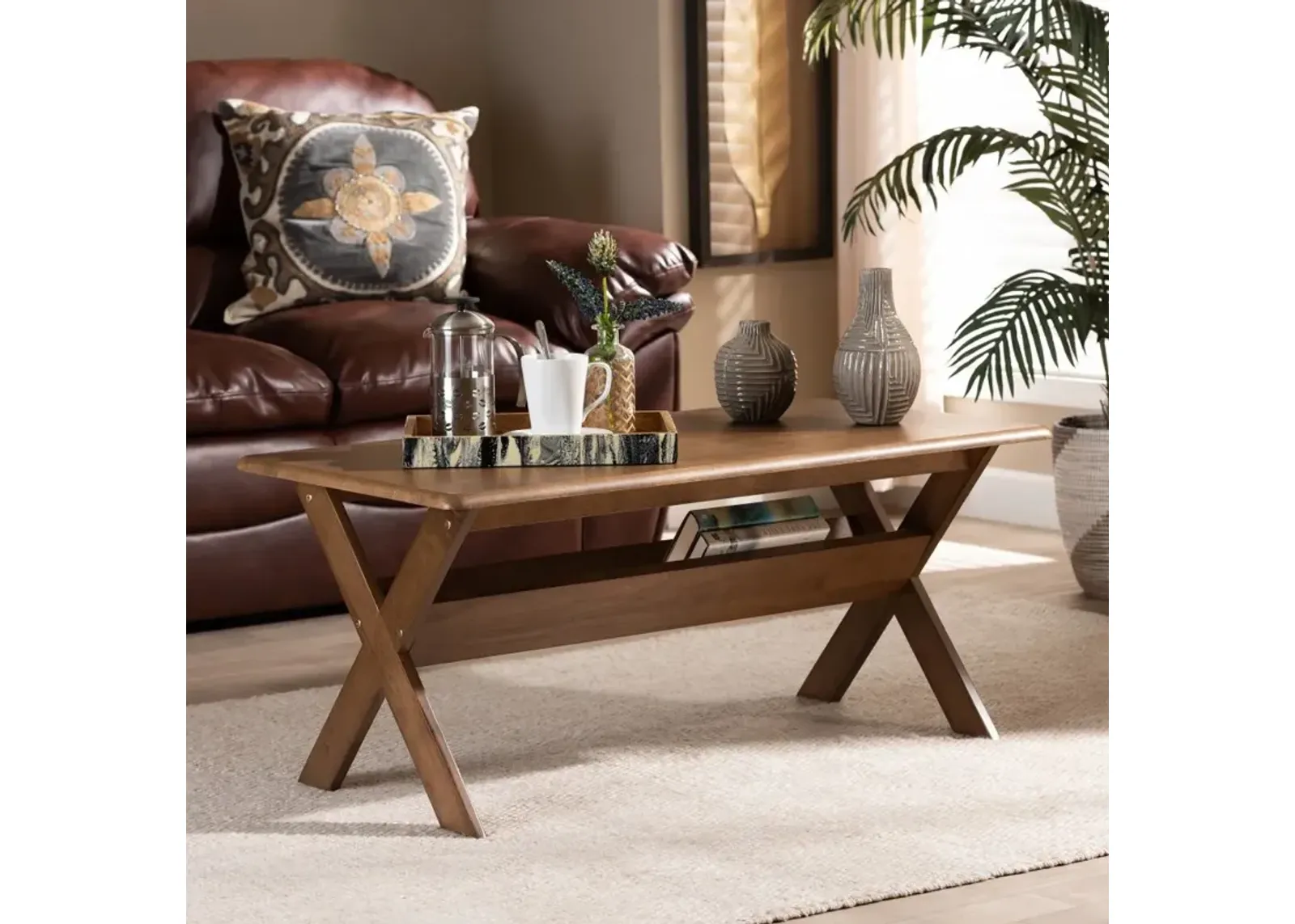 Modern Walnut Rectangular Wood Coffee Table - Jerri