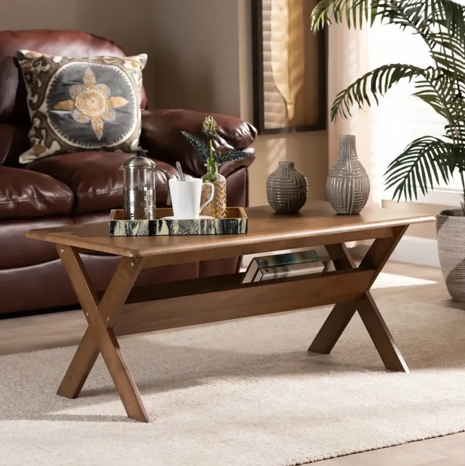 Modern Walnut Rectangular Wood Coffee Table - Jerri