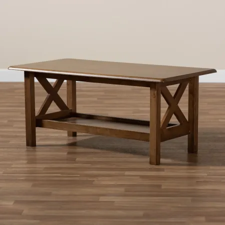 Traditional Walnut Rectangular Wood Coffee Table - Denzil