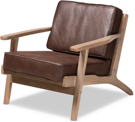 Petra Mid Century Modern Brown Chair and Ottoman Set