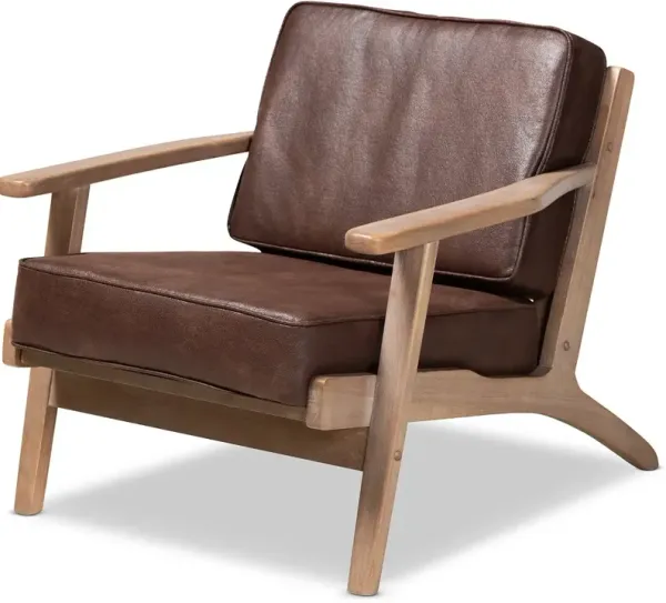 Petra Mid Century Modern Brown Chair and Ottoman Set