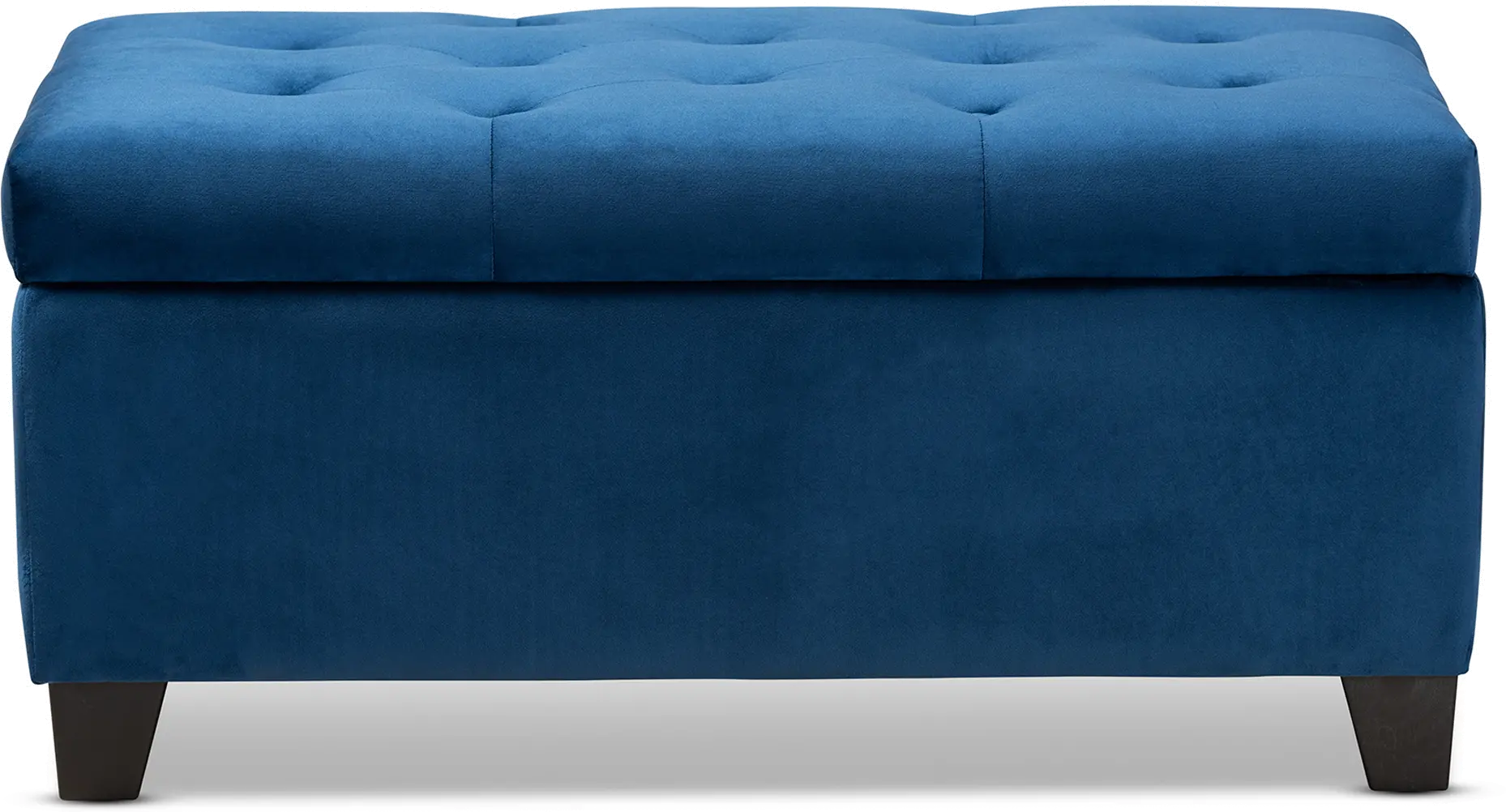 Contemporary Navy Blue Velvet Upholstered Storage Ottoman - Vonda