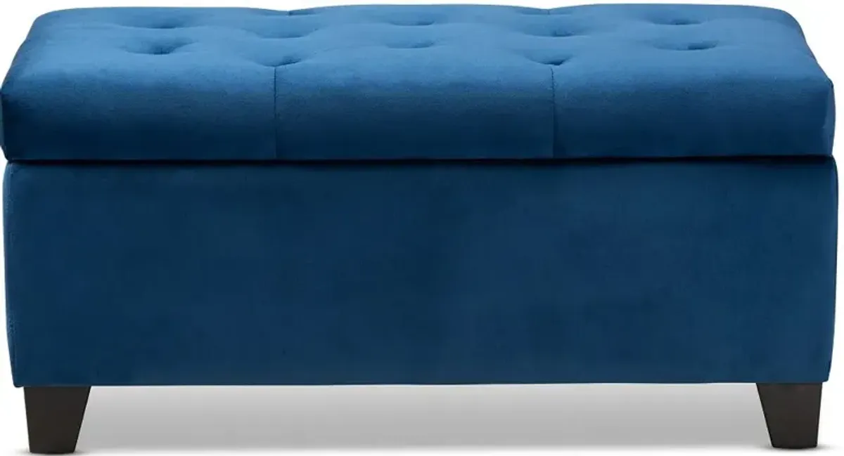 Contemporary Navy Blue Velvet Upholstered Storage Ottoman - Vonda