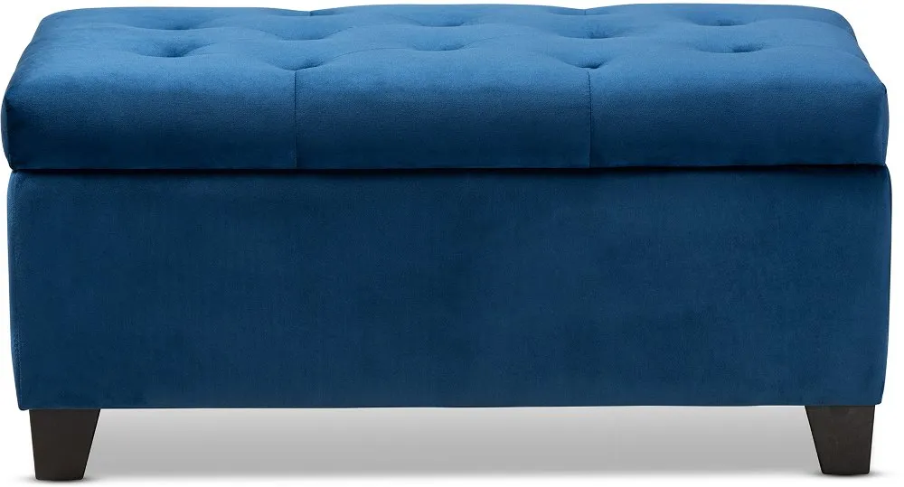 Contemporary Navy Blue Velvet Upholstered Storage Ottoman - Vonda