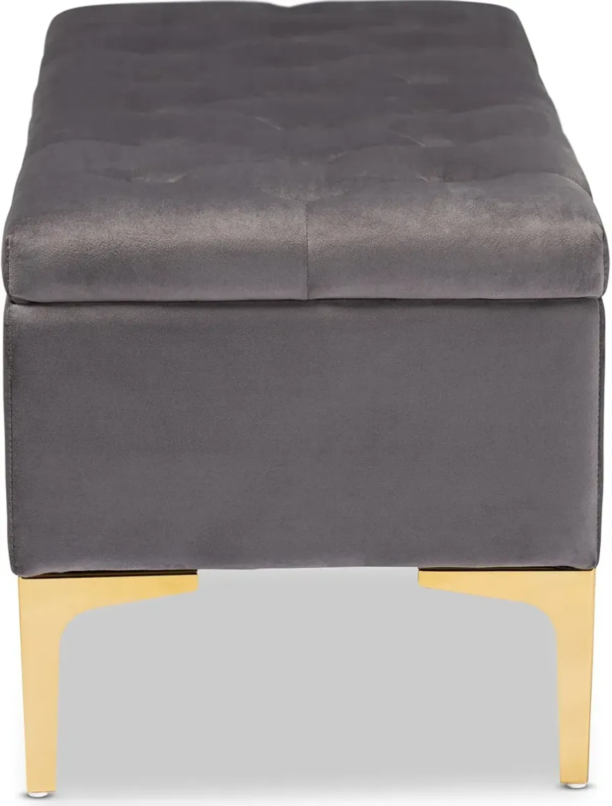 Glam Gray Velvet Upholstered Storage Ottoman - Gorden