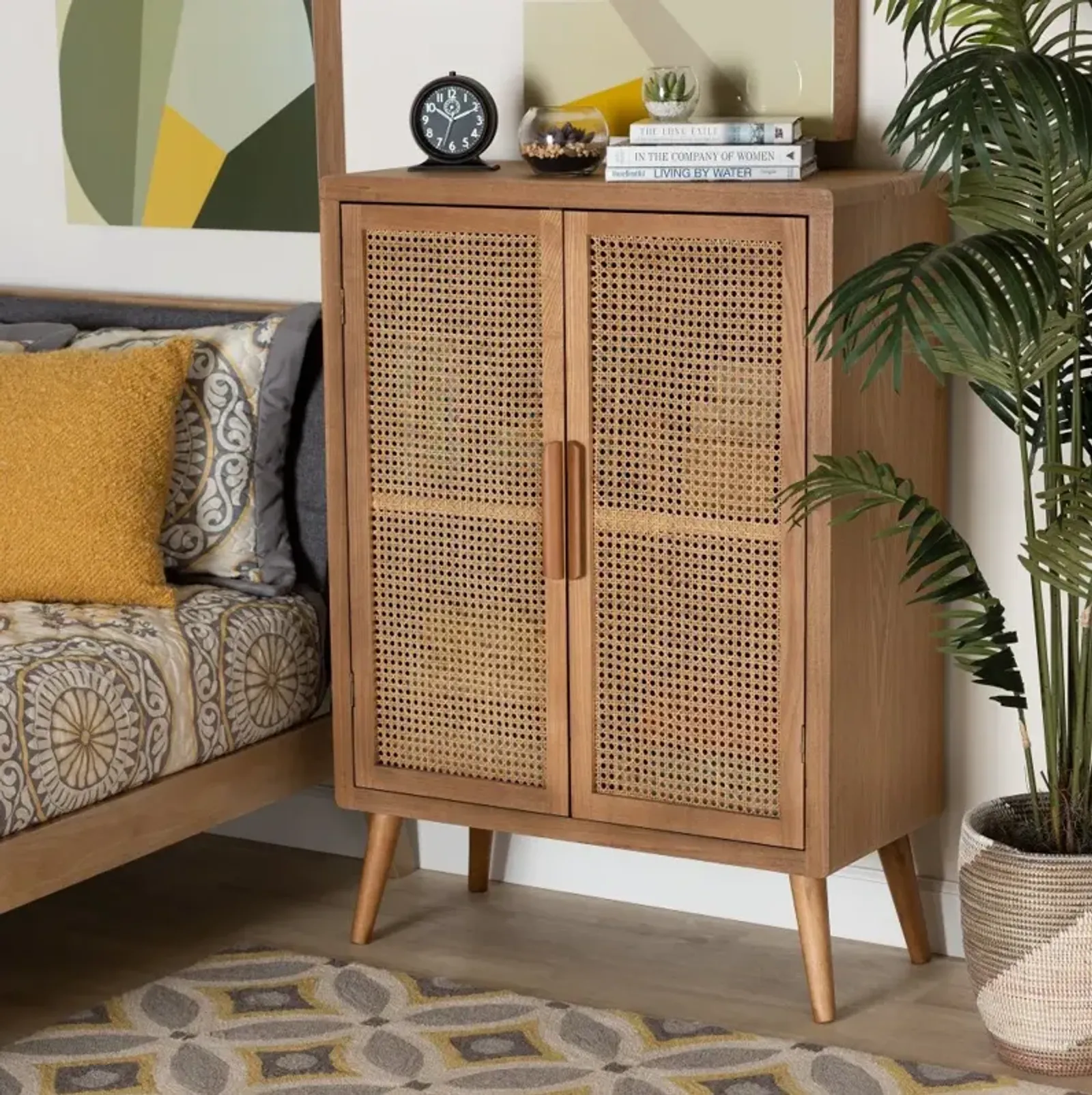 Mid Century Modern Rattan 2 Door Accent Cabinet - Trudi