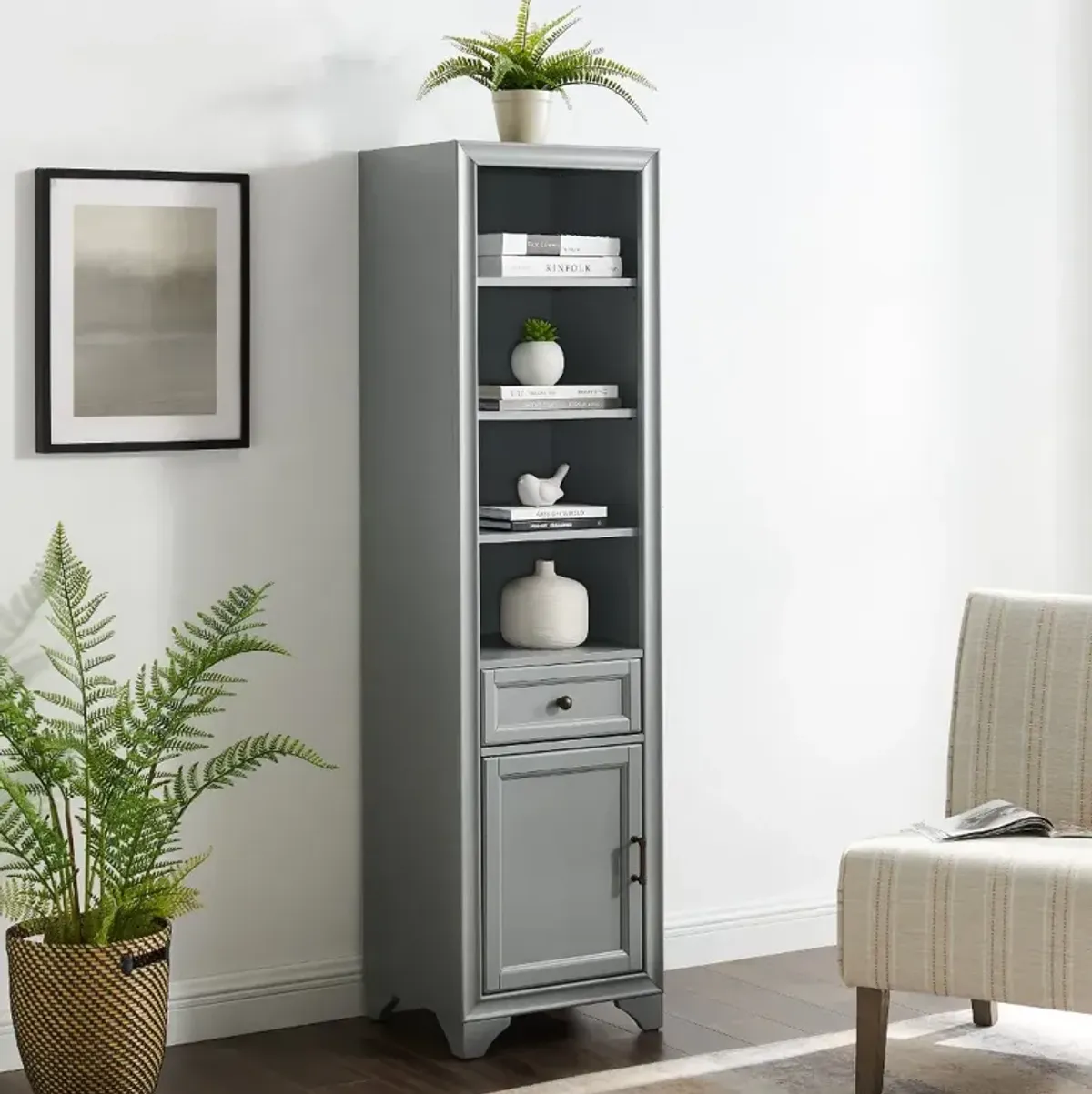 Tara Cottage Gray Linen Cabinet