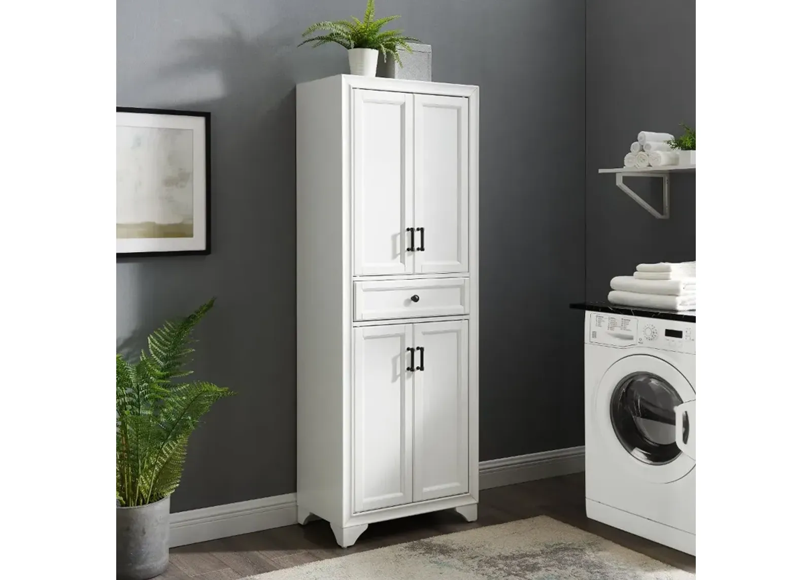 Tara Distressed White Tall Storage Pantry