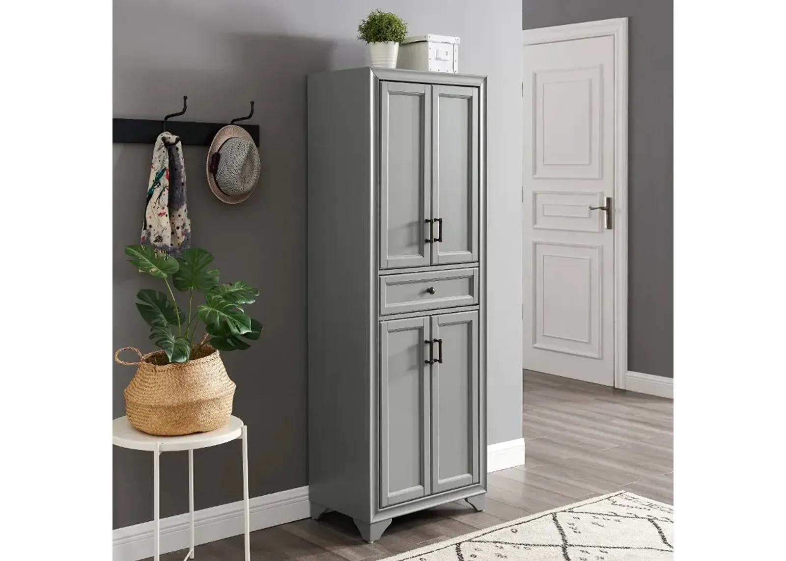 Tara Transitional Distressed Gray Tall Storage Pantry