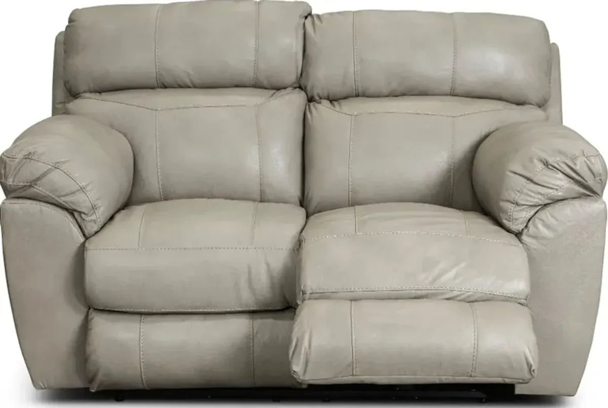 Costa Putty Beige Leather Lay-Flat Power Reclining Loveseat