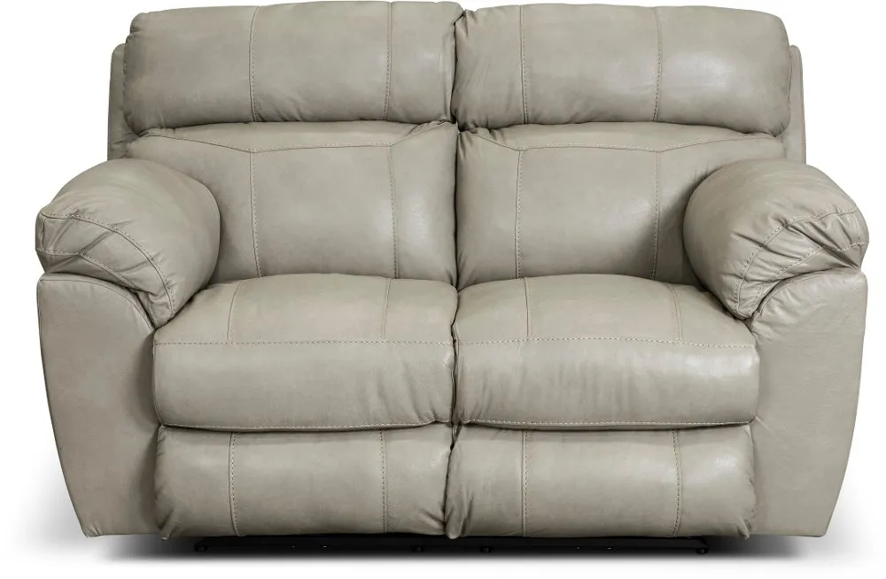 Costa Putty Beige Leather Lay-Flat Power Reclining Loveseat