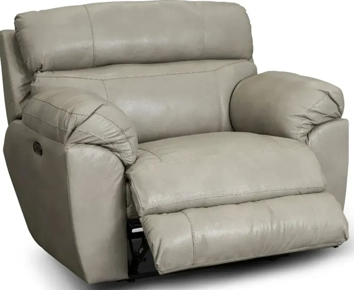 Costa Putty Beige Leather Lay-Flat Power Recliner