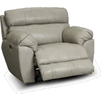 Costa Putty Beige Leather Lay-Flat Power Recliner