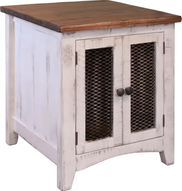 Pueblo Rustic White End Table