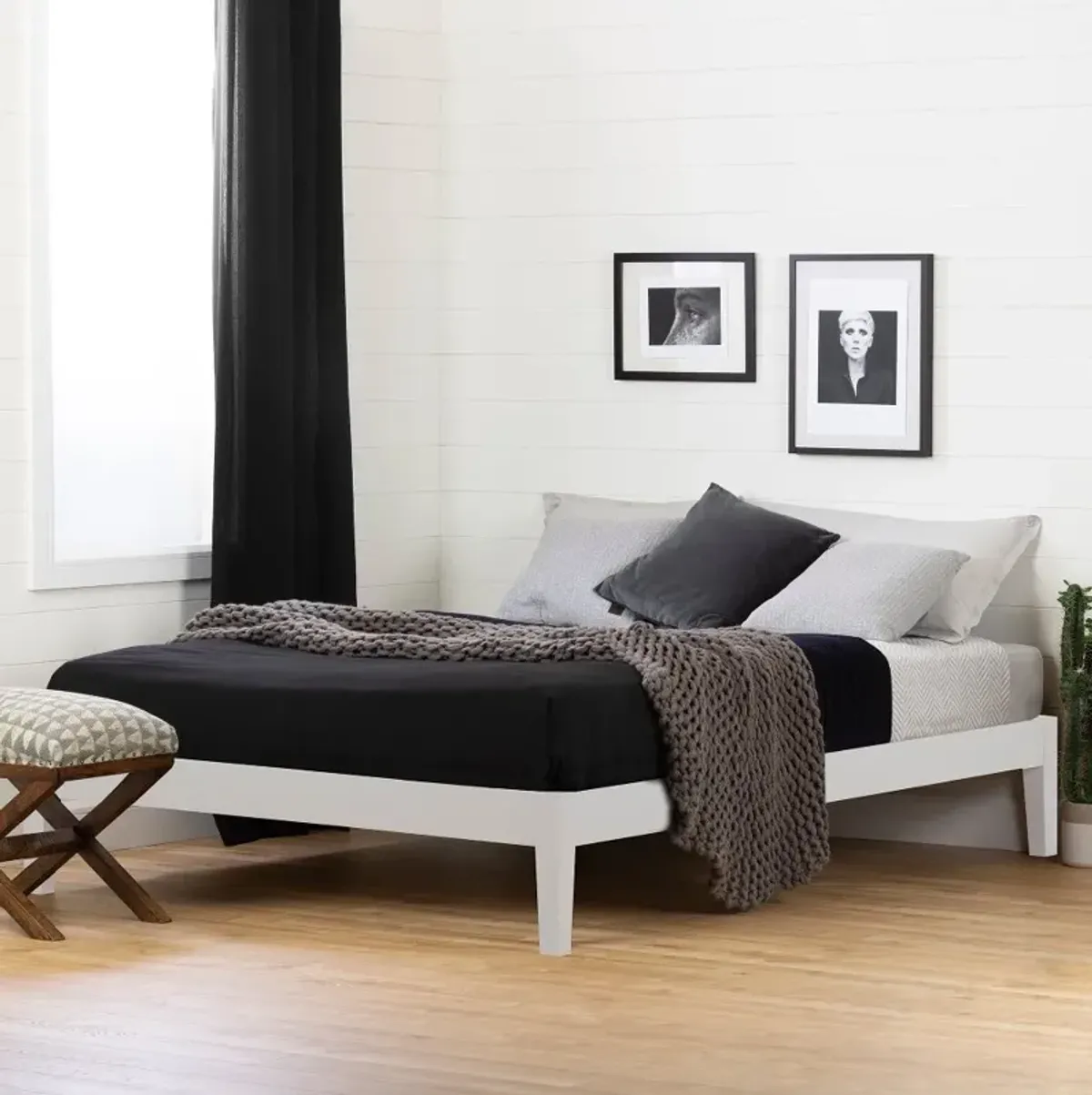 Vito Queen White Platform Bed - South Shore