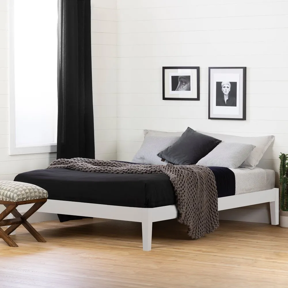 Vito Queen White Platform Bed - South Shore